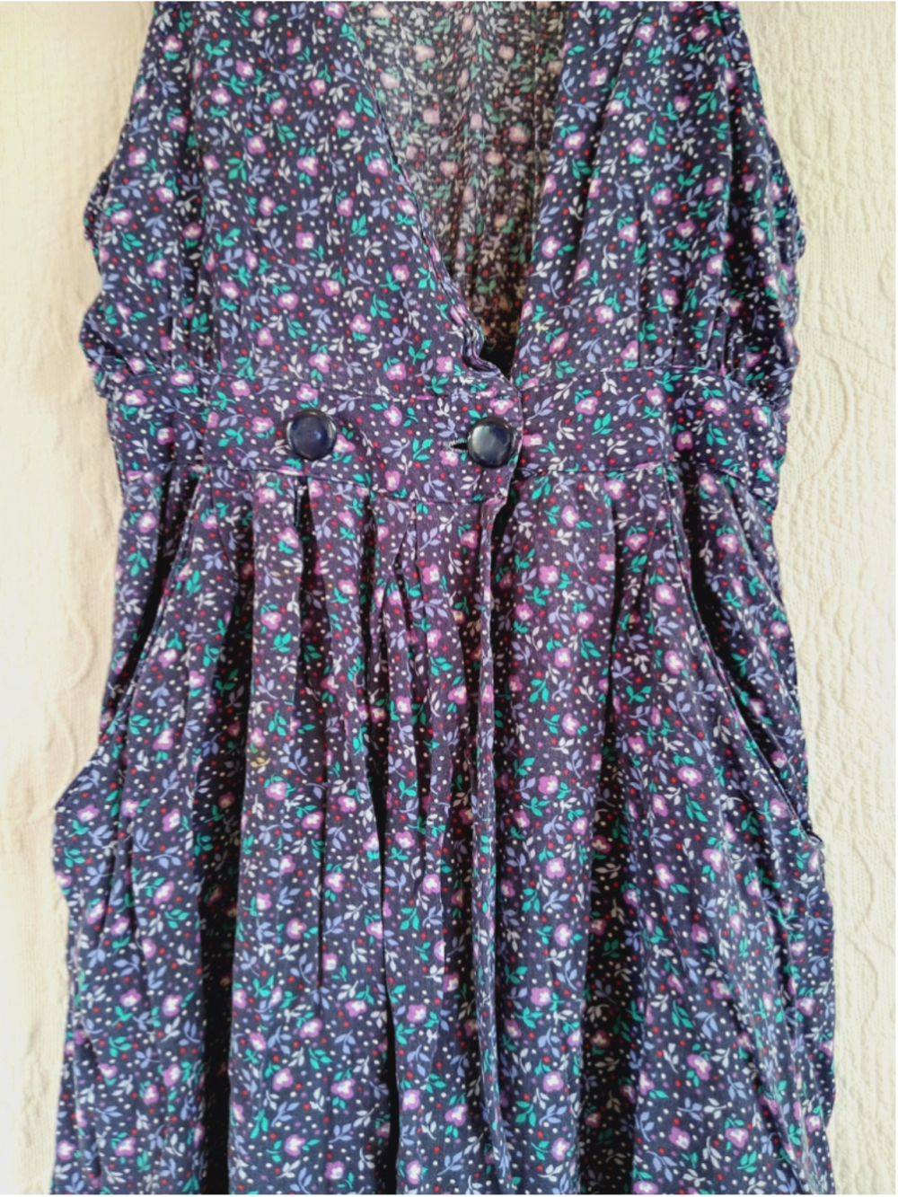 Vintage Dark Floral pinafore wrap dress Grunge 90s Jumper Stuart Alan pockets sm - Picture 3 of 15